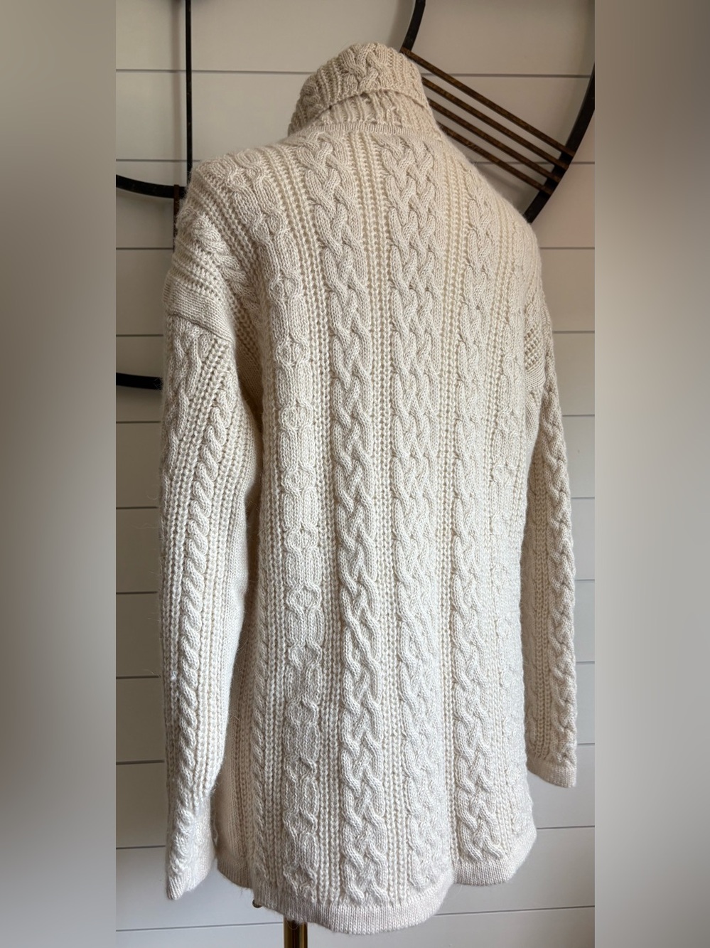 Deirdre McQuire Alpaca Cable Knit Turtleneck Sweater - Color Cream - Handmade - Picture 5 of 12